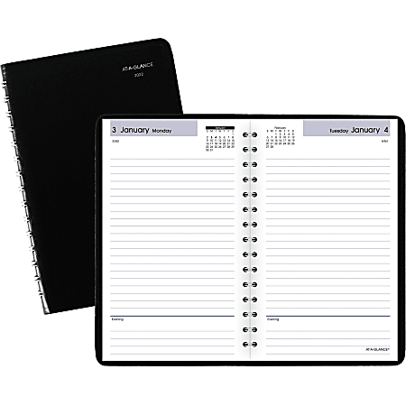 At-A-Glance DayMinder Daily Planner - Julian Dates - Daily - 12 Month - January 2022 till December 2022 - 1 Day Single Page Layout - 4 7/8" x 8" White Sheet - Wire Bound - Leather - Simulated Leather, Paper - Black - 8" Height - Non-refillable - 1 Each