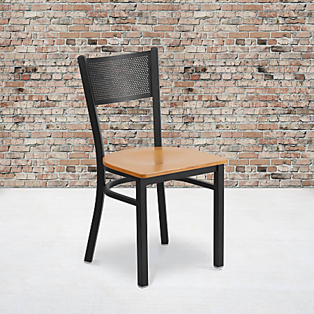 Flash Furniture Grid Back Metal Restaurant Chair, Natural/Black