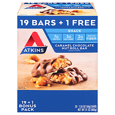 Atkins Caramel Chocolate Nut Roll Bars, 1.55 Oz,