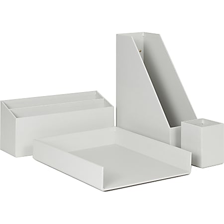 U Brands 4-Piece Desk Organization Kit, Light Gray