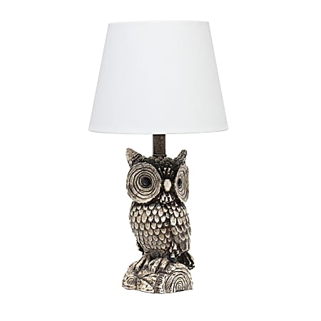 Simple Designs Woodland Gazing Night Owl Table Lamp, 19-7/8"H, White/Brown