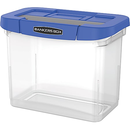 Bankers Box® Heavy-Duty Portable Storage File Box, 10 3/4" x 6 3/4" x 11 3/4", Blue/Clear