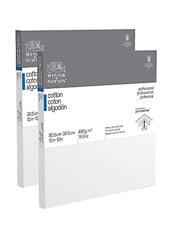 Winsor & Newton Professional Cotton-Stretched Traditional Canvases, 12" x 12", White, Pack Of 2