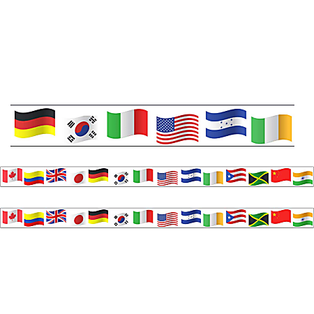 Charles Leonard Rectangle Cut Borders/Trims, World Flags, 24’ Per Pack, Set Of 2 Packs