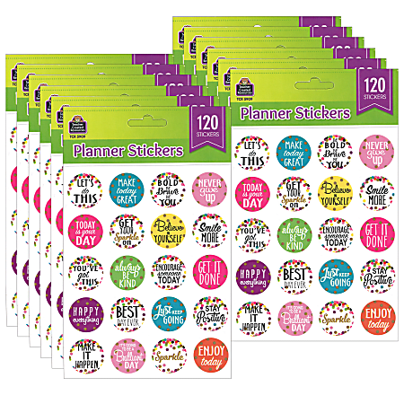 Teacher Created Resources® Stickers, Confetti Words to Inspire, 120 Stickers Per Pack, Set Of 12 Packs