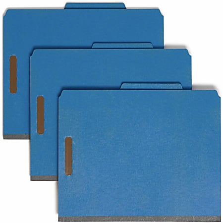 Smead® Pressboard 2/5-Cut Tab Classification Folders With 2 Fasteners And 2 Dividers, 2" Expansion, Letter Size, 100% Recycled, Dark Blue, Box of 10 Folders