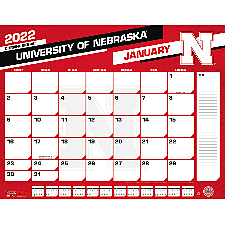 Lang Turner Licensing Monthly Desk Calendar, 22” x 17”, University Of Nebraska, January To December 2022