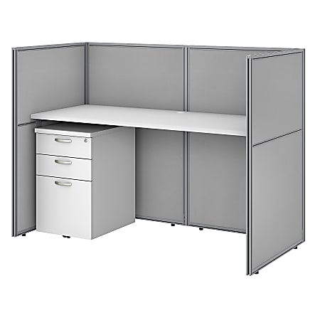 Bush Business Furniture Easy Office 60"W Straight Desk With File Cabinet And 45"H Closed Panels, Pure White/Silver Gray, Premium Installation