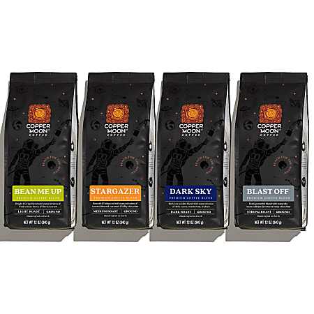 Copper Moon Coffee,Ground, 4 Blend Out Of This World Variety Pack, 4 Bags (12 Oz Each Blend)