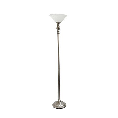 Elegant Designs 1-Light Torchiere Floor Lamp, 71"H, Brushed Nickel/White