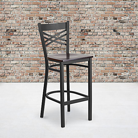 Flash Furniture Metal/Wood Restaurant Barstool With X-Back, Walnut/Black