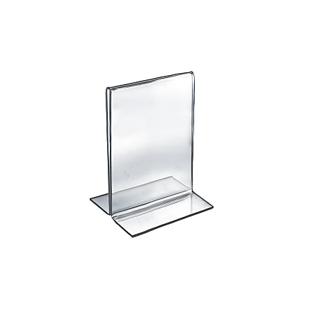 Azar Displays Double-Foot Acrylic Vertical Sign Holder, 5 1/2"W x 8 1/2"H, Clear, Pack Of 10