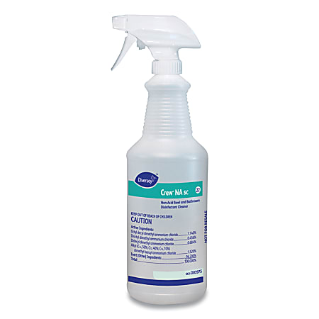 Diversey CREW® NA SC Non-Acid Bowl And Bathroom Disinfectant Cleaner Empty Spray Bottles, 32 Oz, Clear, Pack Of 12 Bottles