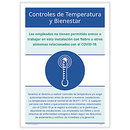 ComplyRight™ Corona Virus And Health Safety Poster, Temperature And Wellness Checks, Spanish, 10" x 14"