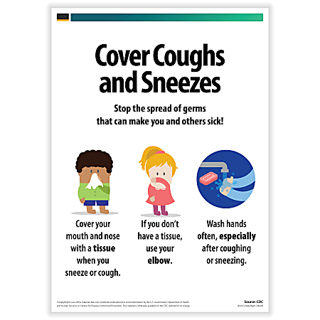 ComplyRight™ Cover Coughs And Sneezes Posters, English, 10" x 14", Pack Of 3 Posters