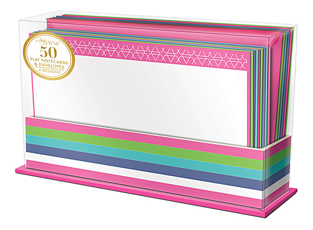 Lady Jayne Flat-Panel Blank Note Cards With Envelopes, 5-1/2" x 3-1/2", Assorted Colorful Geo, Pack Of 50 Cards
