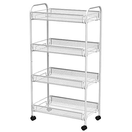 Better Houseware 4-Shelf Wheeled Metal Adjustable Trolley, 32”H x 10”W x 17”D, White