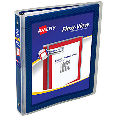 Avery® Flexi-View® 3 Ring Binder, 1" Round Rings, Navy Blue, 1 Binder