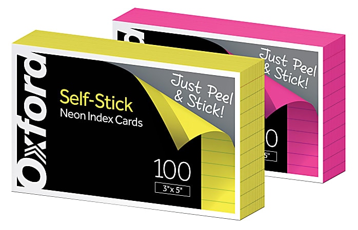 Oxford® Self-Stick Index Cards, 3" x 5", Neon, Pack Of 100 Cards