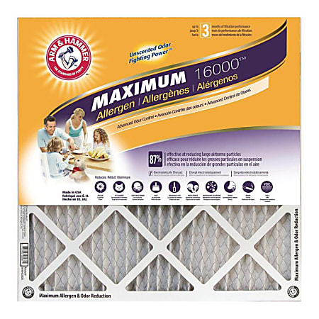 Arm & Hammer Maximum Allergen & Odor Reduction Air Filters, 24"H x 16"W x 1"D, Pack Of 4 Air Filters