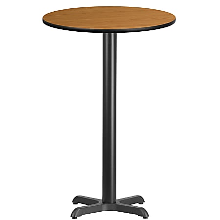 Flash Furniture Laminate Round Table Top With Bar-Height Table Base, 43-1/8"H x 24"W x 24"D, Natural/Black