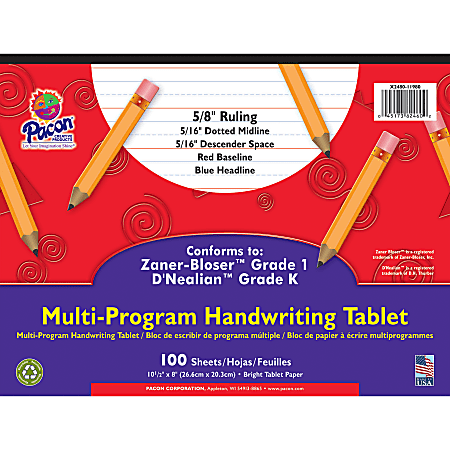 Pacon Multi-Program Kindergarten Zaner-Bloser Ruled Handwriting Pad 