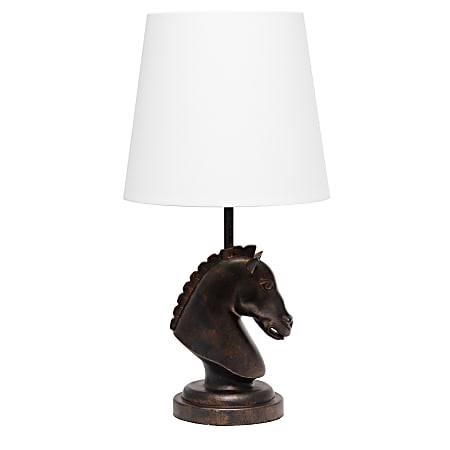Simple Designs Decorative Chess Horse Table Lamp, 17-1/4"H, White/Dark Bronze