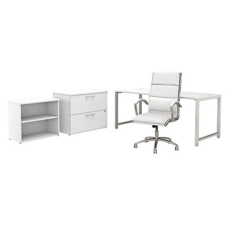 Bush Business Furniture 400 Series 72"W Table Desk And Chair Set With Storage, White, Standard Delivery