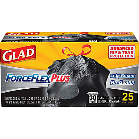 Glad ForceFlex Drawstring Trash Bags 30 Gallons Black Box Of 25