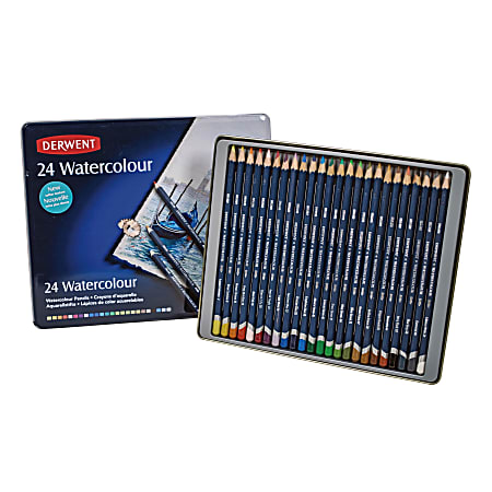 Derwent Watercolor Pencil Set With Tin, Assorted Colors, Set Of 24 Pencils