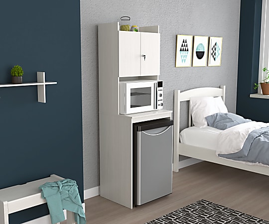 Dorm room fridge and microwave stand top