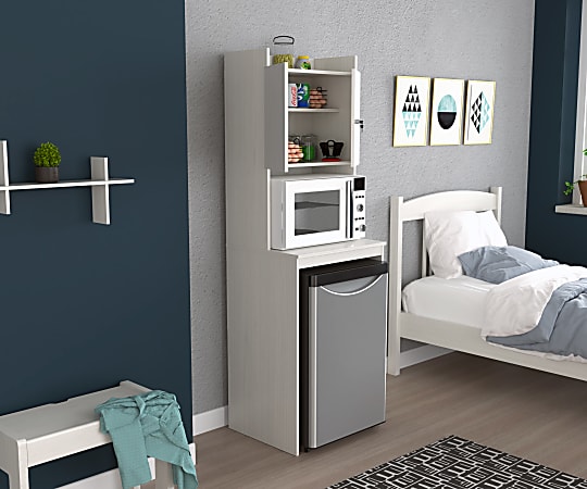 Inval 72 H Mini Fridge And Microwave Storage Cabinet Washed Oak Office Depot