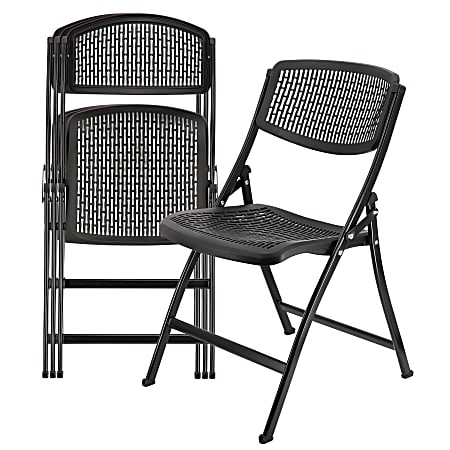 Elama Plastic Mesh Folding Chairs, Black, Set Of 4 Chairs