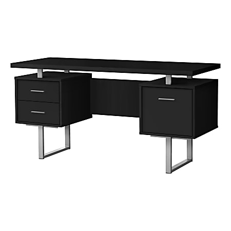 Monarch Specialties Violet 60"W Computer Desk, Black/Silver