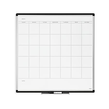 U Brands PINIT Magnetic Dry Erase Monthly Calendar Board, 35" X 35", Silver Aluminum Frame