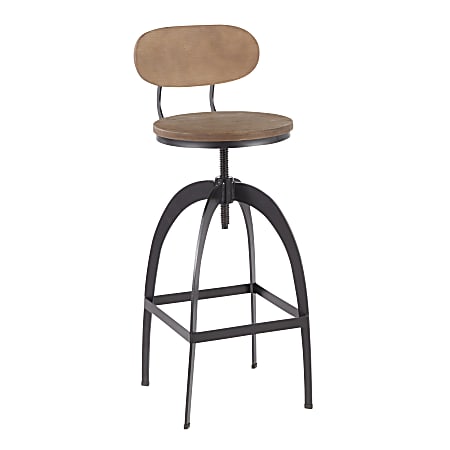 LumiSource Dakota Mid-Back Bar Stool, Medium Brown Seat/Black Base