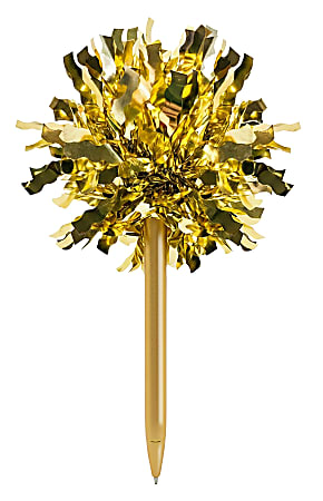 Office Depot® Brand Ballpoint Pen With Topper, Medium Point, 1.0 mm, Gold Barrel, Black Ink, Gold Pom Pom