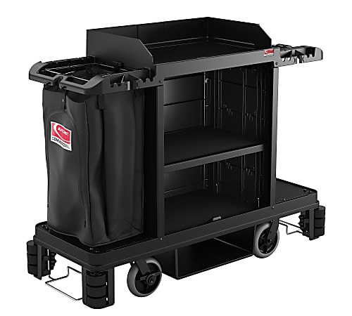Suncast Commercial Premium Housekeeping Cart, Partially Assembled, 49-3/4”H x 24”W x 62-1/8”D, Black