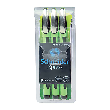 Schneider Xpress Porous-Point Pens, Needle Point, 0.8 mm, Assorted Barrels, Black Ink, Pack Of 3