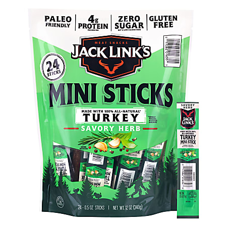 Jack Link’s Savory Herb Mini Turkey Sticks, 0.5 Oz, Total Qty 24