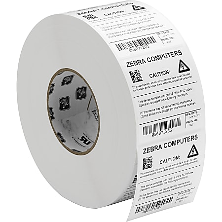 Zebra Z-Ultimate 2000T Thermal Label - 4" Width x 1" Length - Permanent Adhesive - Thermal Transfer - Glossy - White - Acrylic, Polyester - 5500 / Roll - 4 / Roll - Chemical Resistant, Temperature Resistant, Perforated