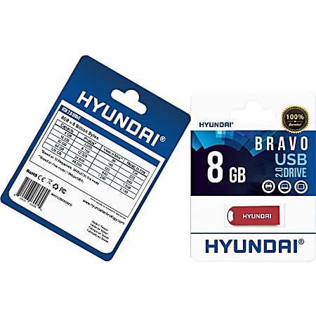 Hyundai 8GB Bravo USB 2.0 Flash Drive - 8 GB - USB 2.0 - Red