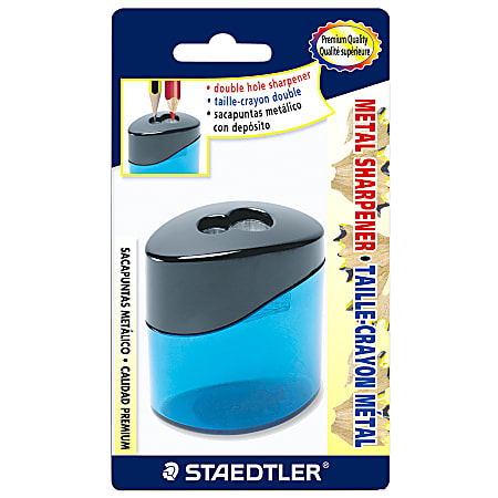 Metal Double Hole Sharpener with Tub 1 Retail Packaging 