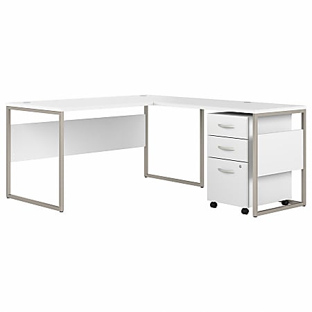 Bush Business Furniture Hybrid 60"W L-Shaped Table Computer Desk With Mobile File Cabinet, White, Premium Installation