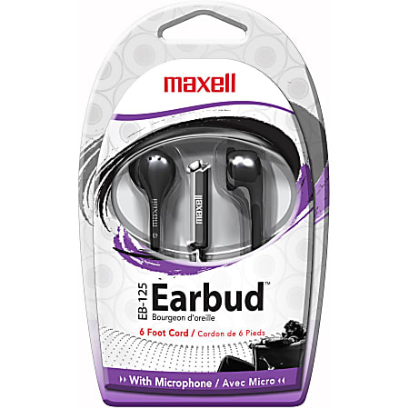 Maxell On-Earbud with MIC - Mini-phone (3.5mm) - Wired - Earbud - In-ear - 6 ft Cable - Black