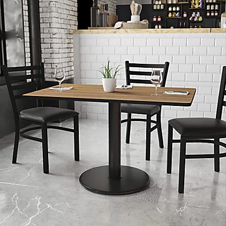 Flash Furniture Laminate Rectangular Table Top With Round Table-Height Base, 31-1/8"H x 30"W x 48"D, Walnut/Black