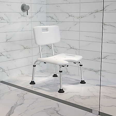 Flash Furniture Hercules Adjustable Bath And Shower Chair With U-Shaped Cutout, 33-3/4"H x 19-1/4"W x 20-1/2"D, White