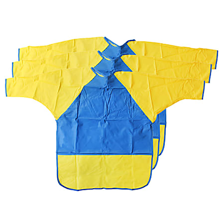 Peerless Plastics KinderMat KinderSmocks, Blue/Yellow, Pack Of 3 Smocks