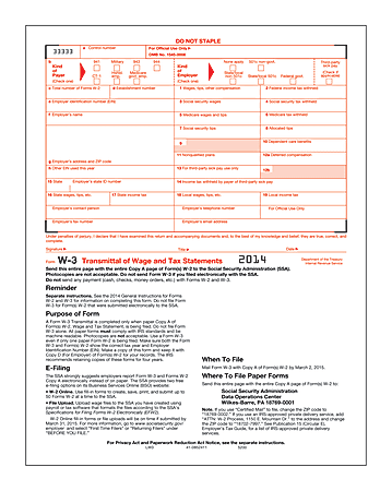 ComplyRight® Brand W-3 Transmittal Forms For 2014 Tax Year, Pack Of 10