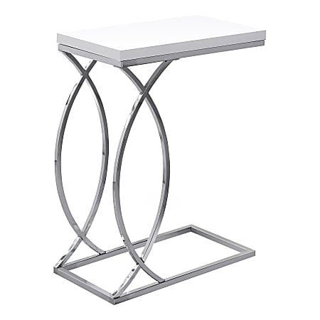 Monarch Specialties Side Accent Table, Rectangular, Glossy White/Chrome